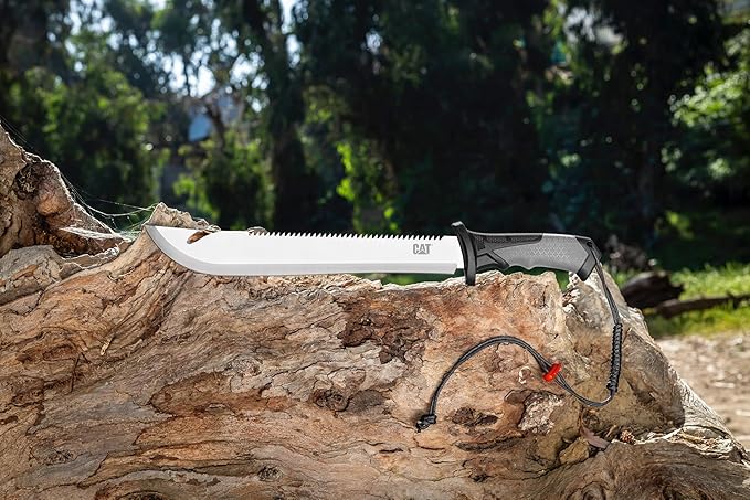 Cat Straight Machete with Saw, 19 Inch, Shoulder Strap Sheath, Stainless Steel Blade Knife with Ergonomic Comfort Tool Handle, Cut, Chop, Clear Brush, Garden, Outdoors - 980692ECT