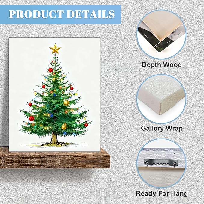 Framed Christmas Pictures Wall Decor,Vintage Pine Tree Prints,Winter Christmas Canvas Wall Art Decoration for Bedroom Bathroom Living Room Rustic Xmas Holiday Gifts (Christmas Tree 7, 24'' X 36'')