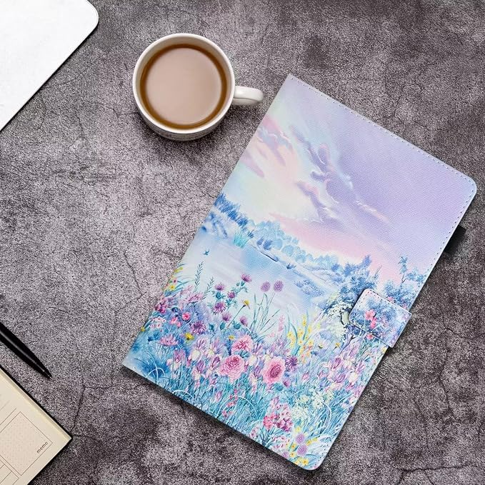 Universal Case for 10 Inch Tablet Multi-Angle Viewing Stand Case for 9.5-10.5 Inch Tablet Premium PU Leather Folding Stand Cover with Pen Holder &amp Multiple Angles Stand - Beach