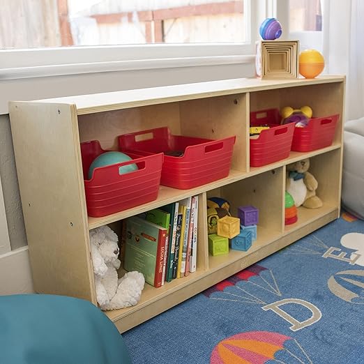 ECR4Kids 5-Compartment Mobile Storage Cabinet, Toddler, Classroom Furniture, Natural
