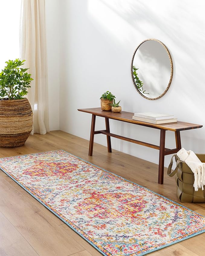 Livabliss Odelia Vintage Bohemian Runner Area Rug,2'7" x 7'3",Orange/Aqua