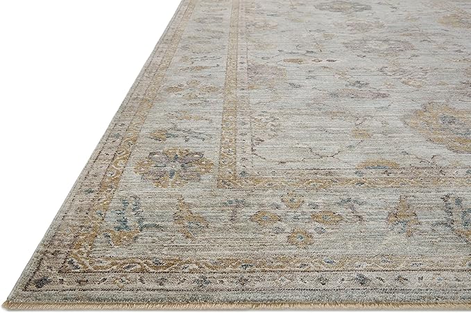 Loloi Magnolia Home by Joanna Gaines Millie Collection MIE-02 Sky/Gold 9'-6" x 9'-6", .25" Pile Height, Round Area Rug