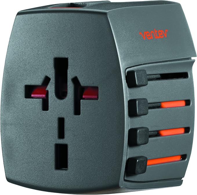 Ventev Global Charginghub 300 | Simultaneously Charge Two USB Devices Two Prong Travel Adapter works in 150+ Countries Accommodates U.S. Three Prong Devices Rapid Rate Charging Any Single Device