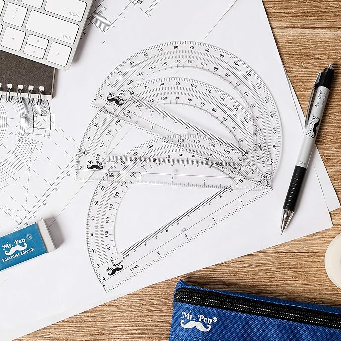 Mr. Pen- Plastic Protractor, 3 Pack, 6 Inch, Clear Protractors for Geometry Classroom Student School & Office Supplies, Math Protractors 180 Degrees, Math Geometry