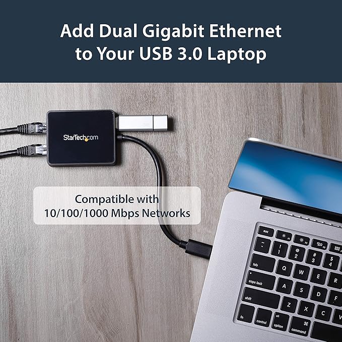 StarTech.com USB 3.0 to Dual Port Gigabit Ethernet Adapter NIC with USB Port (USB32000SPT)