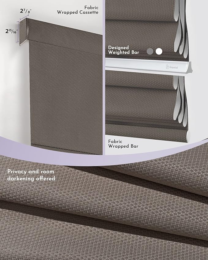 Graywind Smart Roman Shades Compatible with Alexa Google WiFi Hardwired Automatic Blinds with Remote Blackout Plain Fold Soft Roman Window Shades for Windows Doors, Custom Size (Textured Taupe)