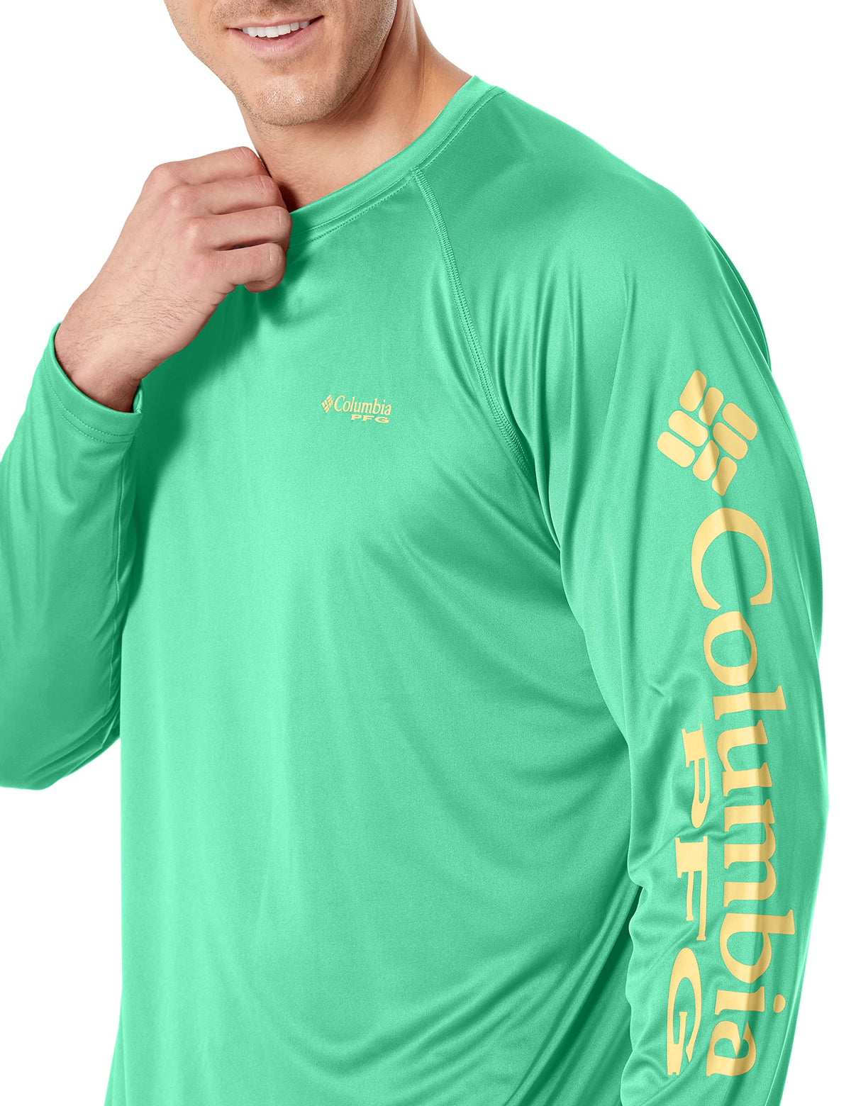 Columbia Men's Big PFG Terminal Tackle UPF 50 Long Sleeve Fishing Shirt, Dark Lime/Sunlit Logo, 3X