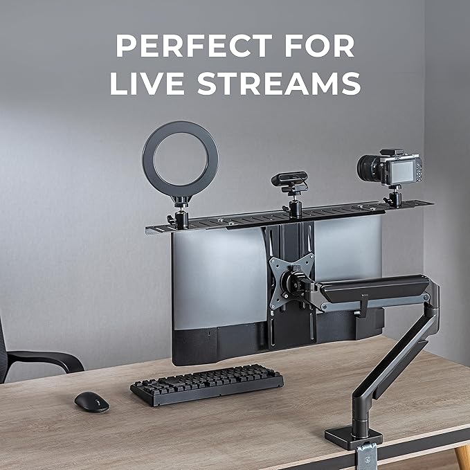 HumanCentric DSLR Monitor Mount Extra Large, Desk Camera Mounting, Light Webcam, Microphone Shelf for Monitor VESA Arm, Replace Clamp Tripods, 100x100mm Patterns, Aluminum, Hardware Included