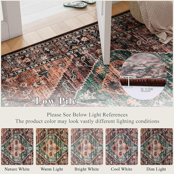 Lahome Area Rugs 5x7 for Living Room - Washable Non-Slip Ultra-Thin Bedroom Carpet, Non-Shedding Oriental Vintage Distressed Carpet Rug for Dining Room Office