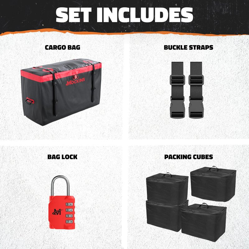 Mockins 15 Cu Ft Trailer Hitch Cargo Carrier Bag with 4 Packing Cubes