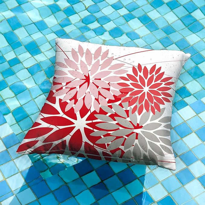 DFXSZ Outdoor Pillow Covers 16x16 Inch Set of 2 Pink Red Grey Flower Decorative Waterproof Summer Outdoor Valentines Pillow Covers for Patio Funiture Garden Couch 168M16