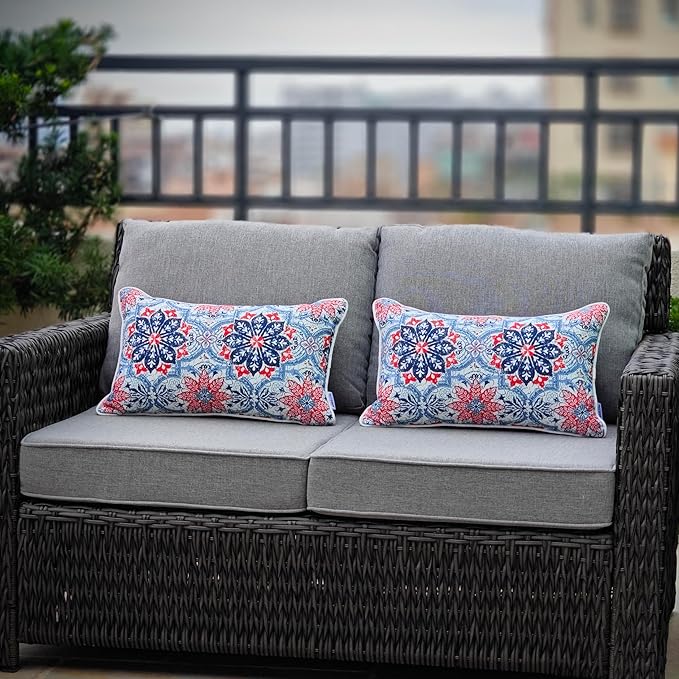 JMGBird Outdoor Lumbar Pillows Pack of 2 Outdoor Decorative Pillows with Insert Included 12×20 Inch Outdoor Pillows for Patio Furniture