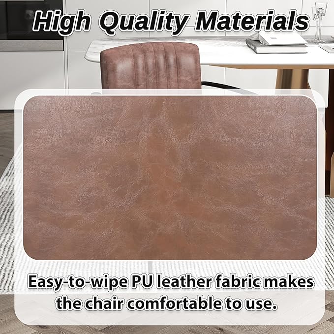 Mid-Century Modern PU Leather Dining Chairs Set of 4, Upholstered Kitchen Chairs with Arms and Metal Legs Adjustable Feet for Kitchen Dining Room(Brown)