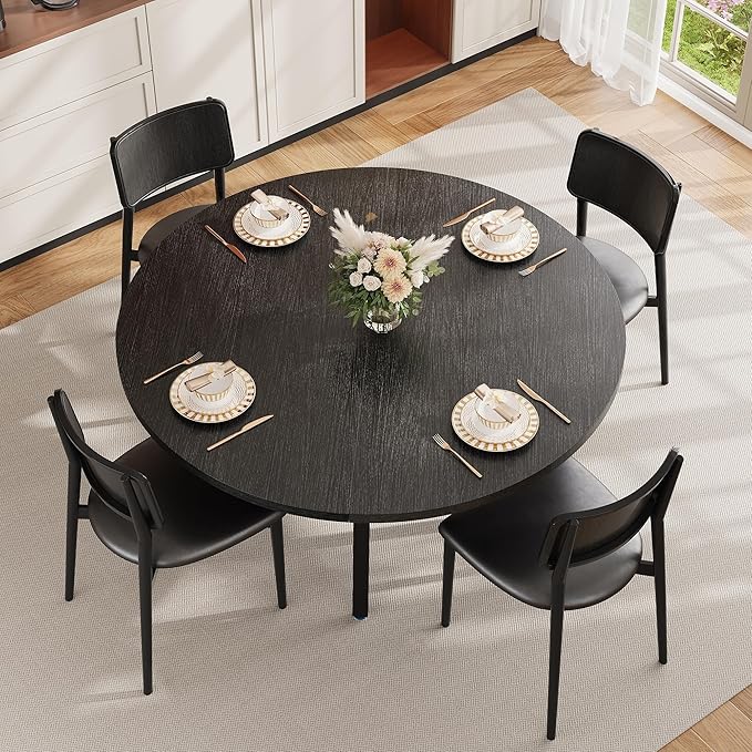 Garvee 47'' Round Dining Table for 4-6 People, Farmhouse Kitchen Dining Table, Round Dinner Table with Storage Shelf for Kitchen, Living Room (Table Only), Black