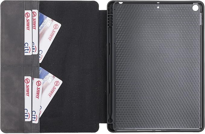 Genuine Leather Handmade iPad 10.2 Magnetic Closure Case with Separeted Compartments and Card Slots for Women &amp Men (8th Gen 2020) (7th Gen 2019) (Black)