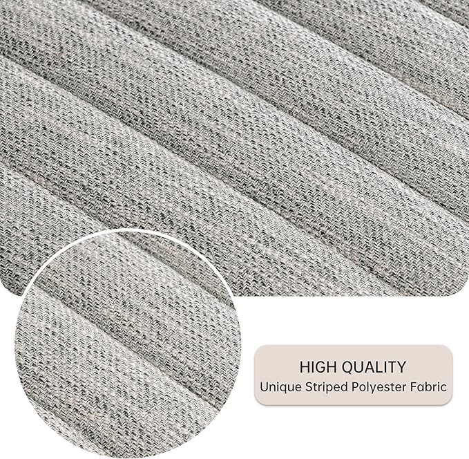 VKNOW Upholstered Dining Chairs Set of 6, Modern Dining Room Chairs with Stripe, Linen Kitchen Chair Dinner Chair with Black Metal Base for Kitchen Office, Light Grey