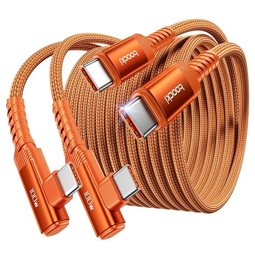 toocki USB C Cable 10ft 2Pack 100W Right Angle Fast Charging Cord Blue | Nylon Braided USB 2.0 Cable for iPhone 17 16 15 Pro Plus Pro Max Air iPad Pro Galaxy S25 S24 Switch MacBook Pro Pixel