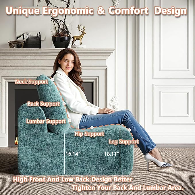 EASE MOOSE Boneless Couch for Living Room, Sectional Cloud Sofa, Modular Cloud Couch Loveseat, 2-Seater Deep Seat Sofas with Pillow for Bedroom, Apartment, No Assembly Required, Chenille (Blue)