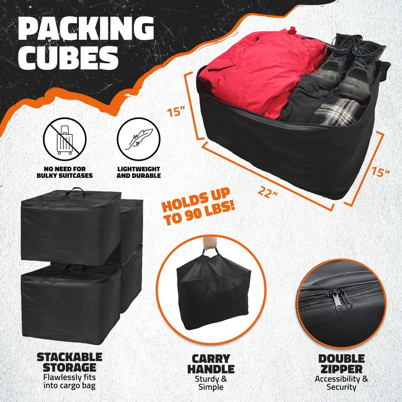 Mockins 15 Cu Ft Trailer Hitch Cargo Carrier Bag with 4 Packing Cubes