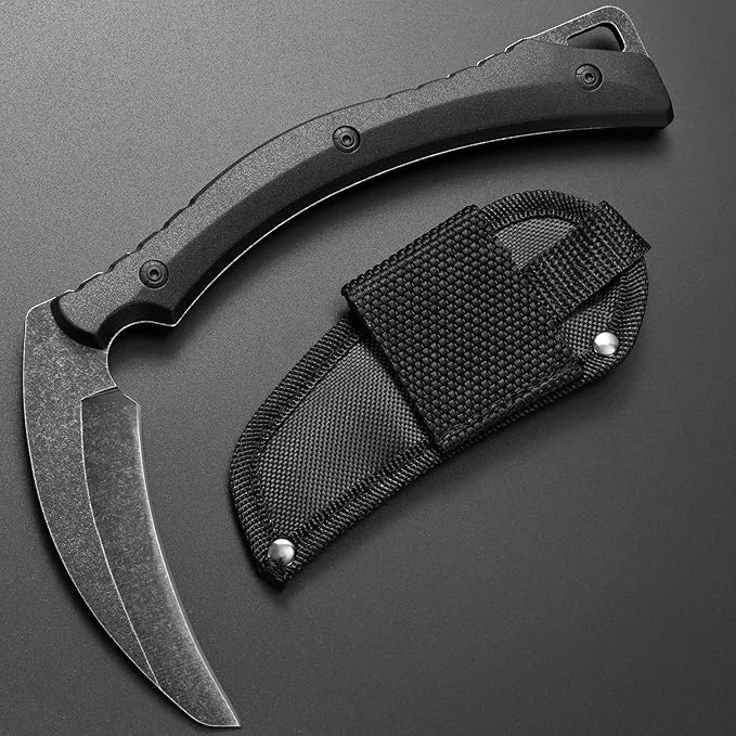 C1398 Camping Axes Billhook Sickle Machete Knife Brush Clearing Sickle Machetes D2 Steel Blade G10 Handle Hatchet for Outdoor Activities,Yard Work, Small Grass Sickle Machete,Harvest Knife