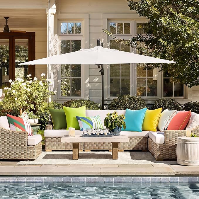 Phantoscope Pack of 2 Outdoor Waterproof Throw Pillow Covers with Contrast Piping, Decorative Square Cushion Case Patio Pillows for Couch Tent Sunbrella, Lemon Yellow 12x20 inches