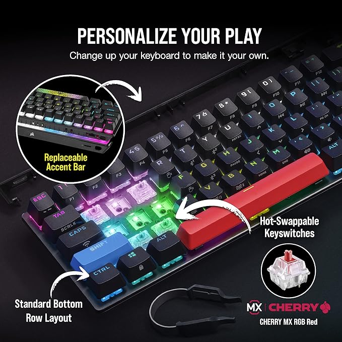 Corsair K70 PRO Mini Wireless RGB 60% (CH-9189010-NA) Mechanical Gaming Keyboard (Fastest Sub-1ms Wireless, Swappable Cherry MX Red Keyswitches) QWERTY, NA Layout - Black (Renewed)