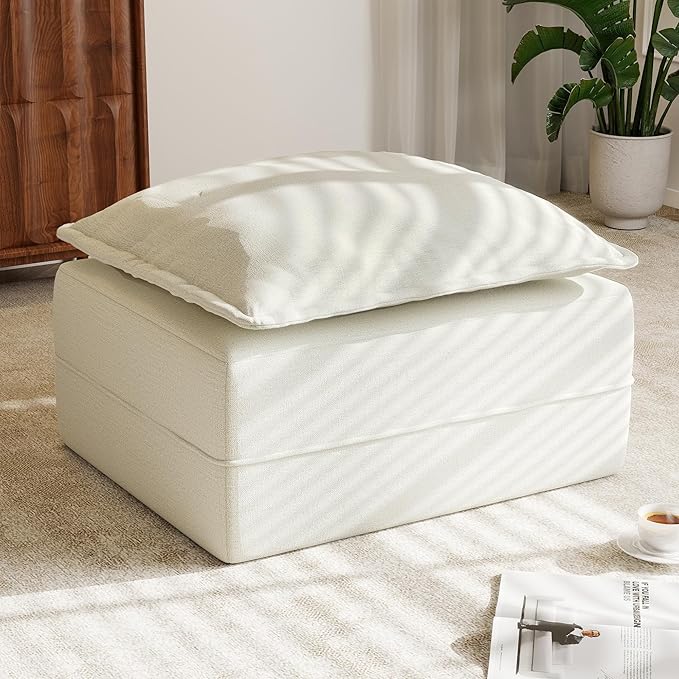 Hobestluk Rectangular Cloud Memory Foam Ottoman for Couch Comfy Couch Footrest with Removable Cover Ideal for Living Room Bedroom or Office as Extra Seating or Coffee Table (Beige, Ottoman)