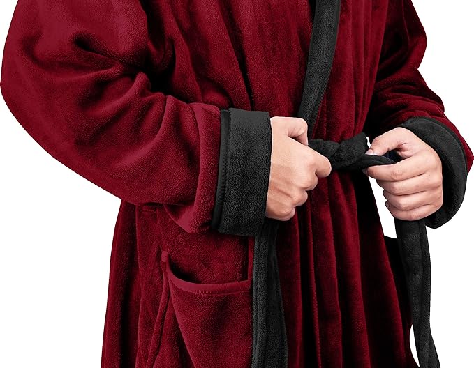 NY Threads Mens Robe with Hood, Luxury Plush Fleece Hooded Mens Bathrobe, Spa Bath Robe for Men