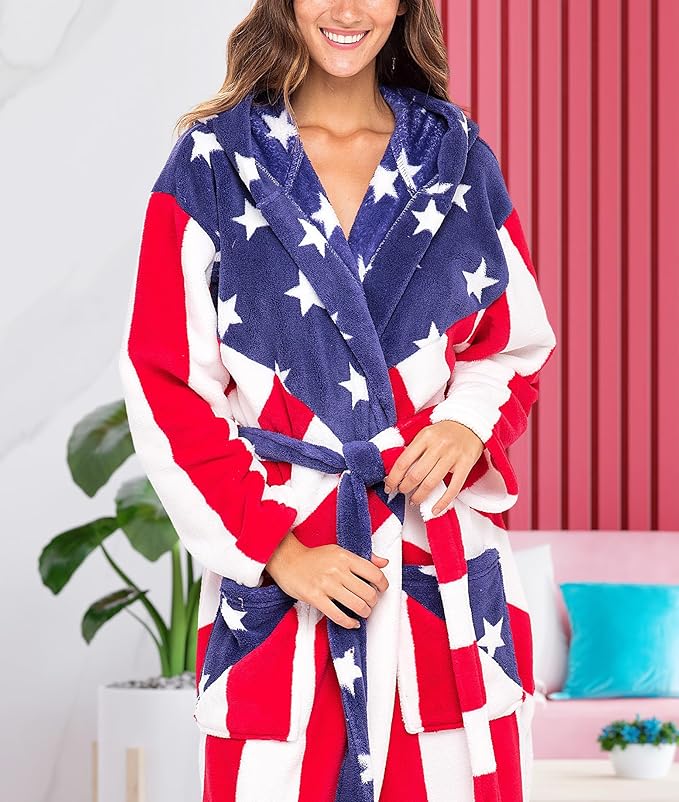 Alexander Del Rossa Womens Robe, Long Plush Bathrobe with Hood, Hooded Robes for Women Plus Size Bath Robe