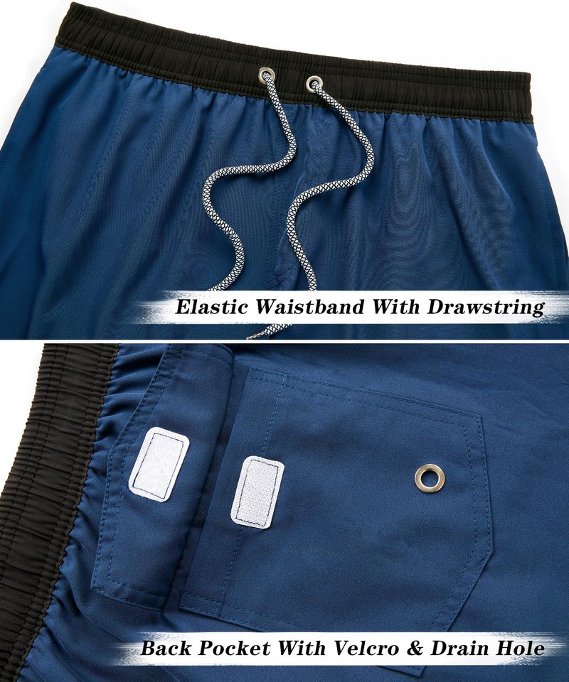 ELETOP Men's Swim Trunks Quick Dry Bathing Suit Swimming Board Shorts Mesh Lining Beach Swimwear Blue S