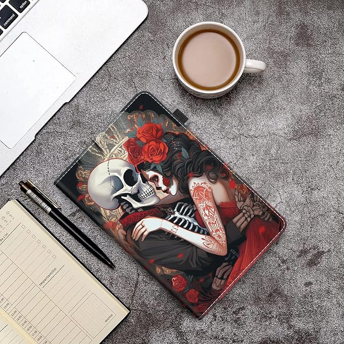 Case Cover for Amazon All-New Kindle Fire 7 Tablet (2022 Release-12th Generation) Latest Model 7 Slim Folding Stand Cover with Auto Wake/Sleep Dancing Skeleton in Mexican Costume