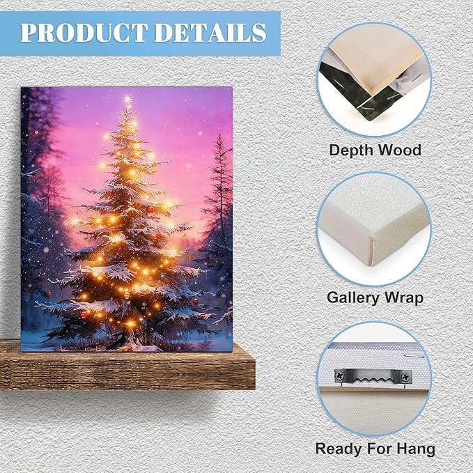 Framed Christmas Pictures Wall Decor,Vintage Pine Tree Prints,Winter Christmas Canvas Wall Art Decoration for Bedroom Bathroom Living Room Rustic Xmas Holiday Gifts (Christmas Tree 18, 24'' X 36'')