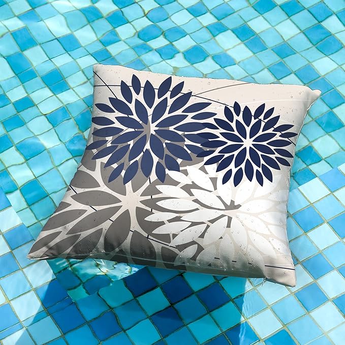 DFXSZ Outdoor Throw Pillow Covers 16x16 Inch Set of 2 Waterproof Spring Summer Geometric Elegant Navy White Outdoor Pillow Covers for Patio Funiture Garden Couch 158Z16