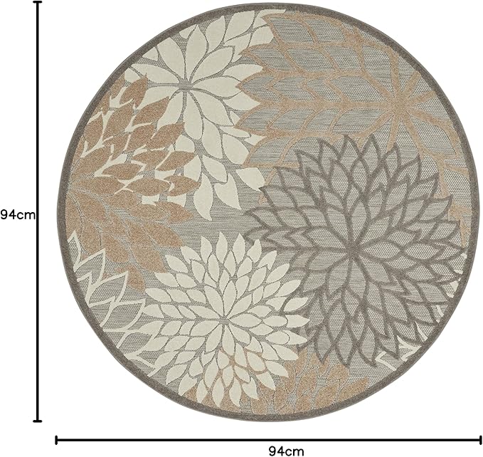 Nourison Aloha Indoor/Outdoor Area Rug 7’10”, Natural, Round Tropical Botanical Easy -Cleaning Non Shedding Bed Room Living Room Dining Room Deck Backyard Patio