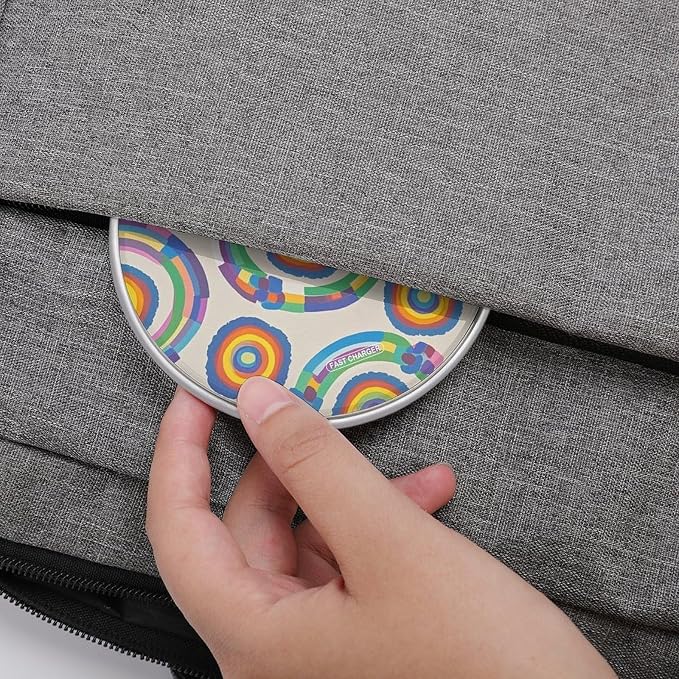 Rainbow Pattern Wireless Charger Aluminum Alloy Frame 10W Fast Charging Pad with Indicator Light 6mm Thin &amp Portable Wireless Charging Pad for Travel Home Office Desk
