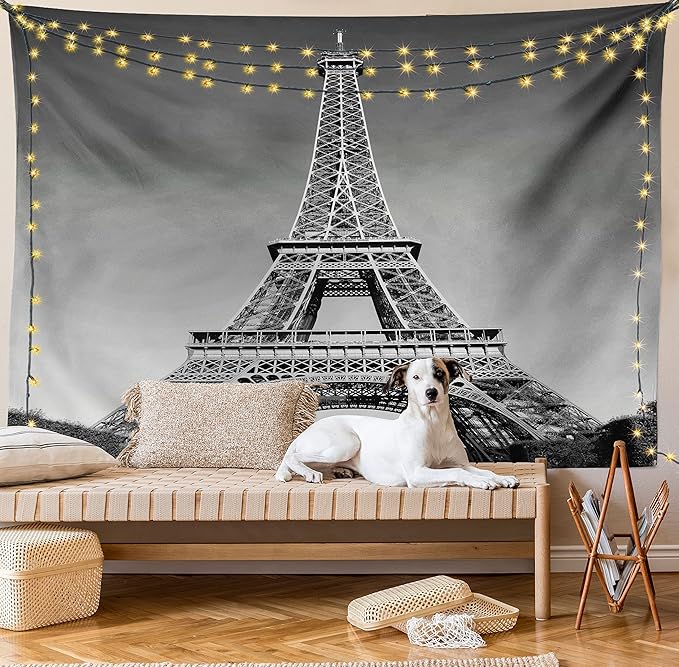 Ambesonne Eiffel Tower Tapestry, Paris Landmark Monochrome Picture of Cityscape European Urban Famous Place Image, Fabric Wall Hanging Decor for Bedroom Living Room Dorm, 30" X 45", Grey
