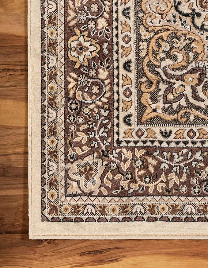 Unique Loom Reza Collection Traditional Persian Style Area Rug, 9 x 12 ft, Ivory/Brown