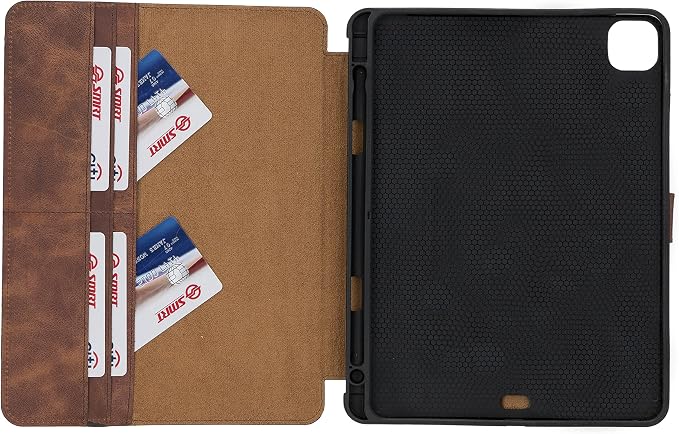 Genuine Leather Handmade iPad 10.2 Magnetic Closure Case with Separeted Compartments and Card Slots for Women &amp Men (8th Gen 2020) (7th Gen 2019) (Black)