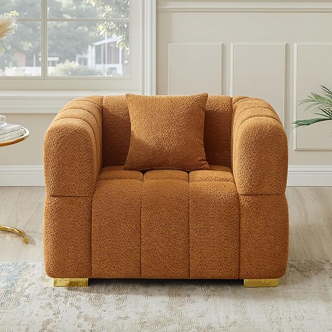 VANOMi 44.09”Oversized Accent Chair, Boucle Arm Chair with Deep Seat, Comfy Reading Chair for Living Room, Bedroom, Office, Apartment, Curry (1 Piece)