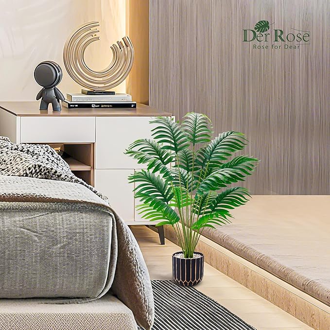 Der Rose Fake Plants Tall 28'' Artificial Palm Tree Faux Plants Indoor for Living Room Home House Decor