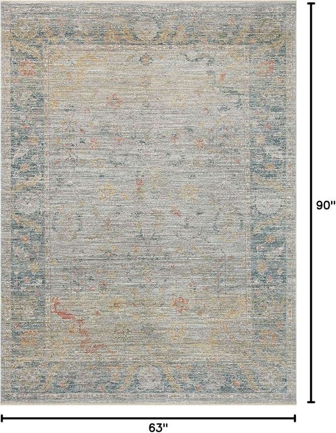 Loloi Magnolia Home by Joanna Gaines Millie Collection MIE-04 Slate/Multi 5'-3" x 7'-6", .25" Pile Height, Area Rug
