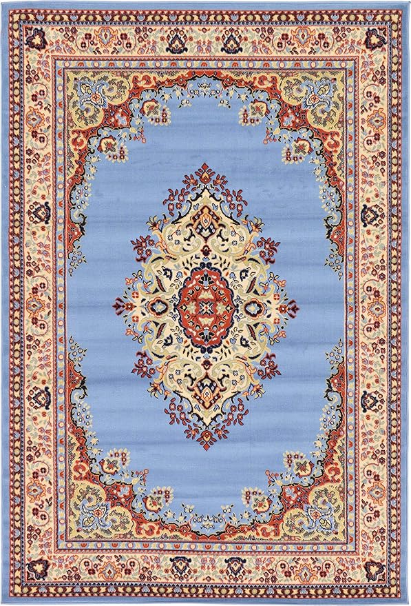 Unique Loom Reza Collection Traditional Persian Style Area Rug, 6 x 9 ft, Light Blue/Ivory