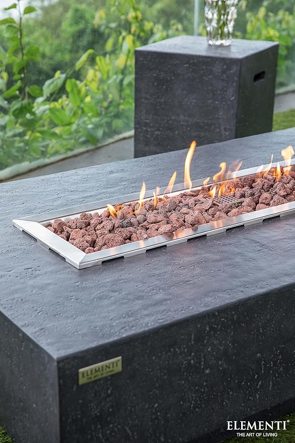 Elementi | Hampton Gas Fire Pit Cast Concrete 56" Rectangular Fire Table, Outdoor Fire Pit Electronic Ignition | Canvas Cover, Lava Rock Included | Dark Gray (Natural Gas)