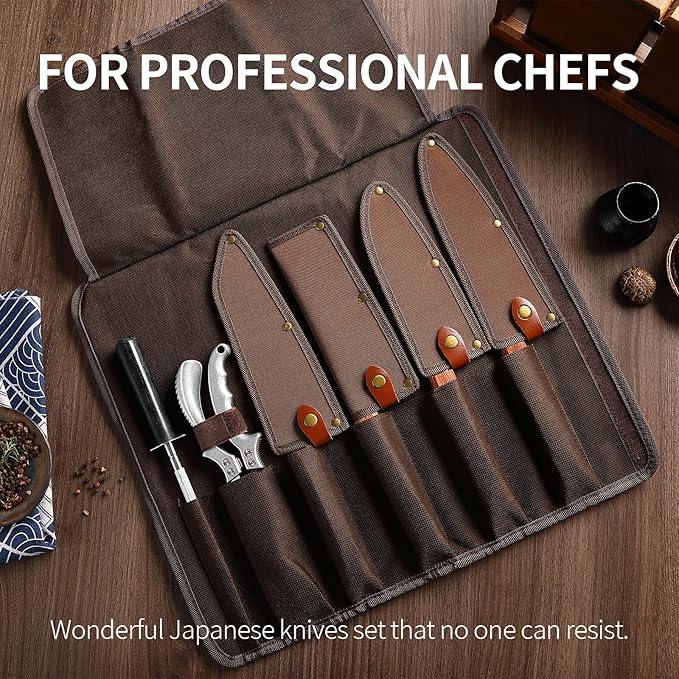 Japanese Knife Set with Bag, Hand Forged High Carbon Steel Chef Knives