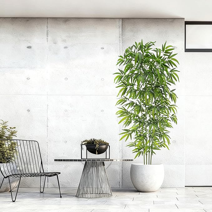 Artificial Tree Fake Plants, Artificial Bamboo Tree 7FT Tall in Black Potted, Artificial Tree Indoor Decor Bamboo Silk Tree with Natural Wood Trunk, for Home Office Living Room Modern