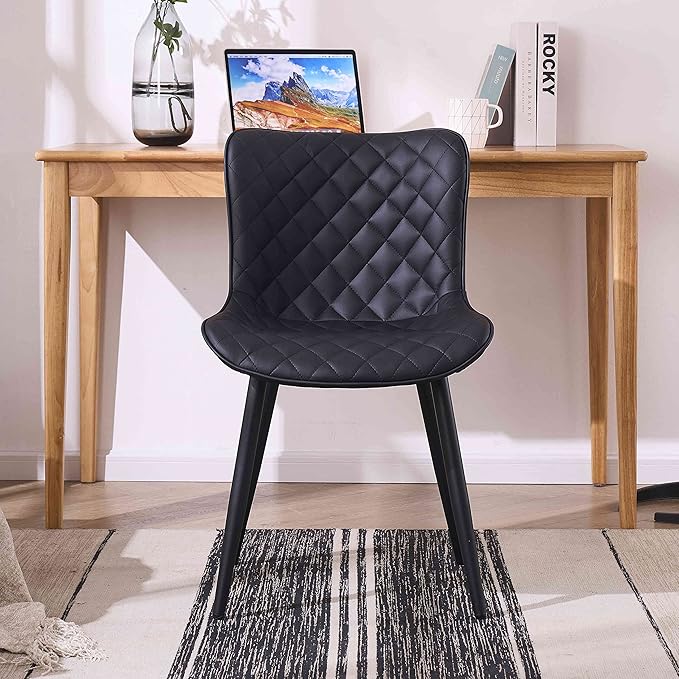 YOUTASTE Black Dining Chairs Set of 2, PU Leather Upholstered Mid-Century Modern Chair, with Thick Padded Back and Metal Legs, for Kitchen, Dining Room, Vanity, or Guest Waiting Room