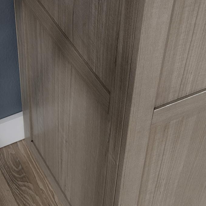 Sauder Select Multipurpose Bedroom Armoire Wardrobe Closet Pantry Storage Cabinet with Storage Drawers and Hanging Rail, in Silver Sycamore