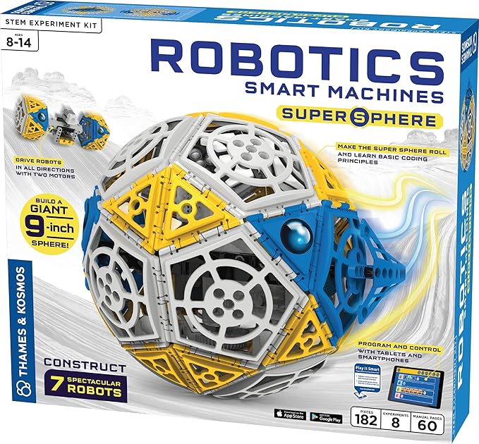 Thames & Kosmos Robotics: Smart Machines - Super Sphere STEM Experiment Kit | Build & Program a 9-inch Robotic Sphere + 6 Other Robot Models | Basic Coding | Color Manual | Requires Tablet, Smartphone