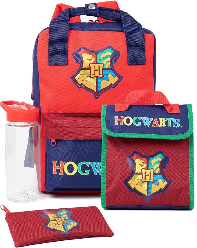 Harry Potter 4 Piece Backpack Set | Kids Hogwarts Rucksack Bundle with School Bag, Pencil Case, Lunch Bag & Water Bottle