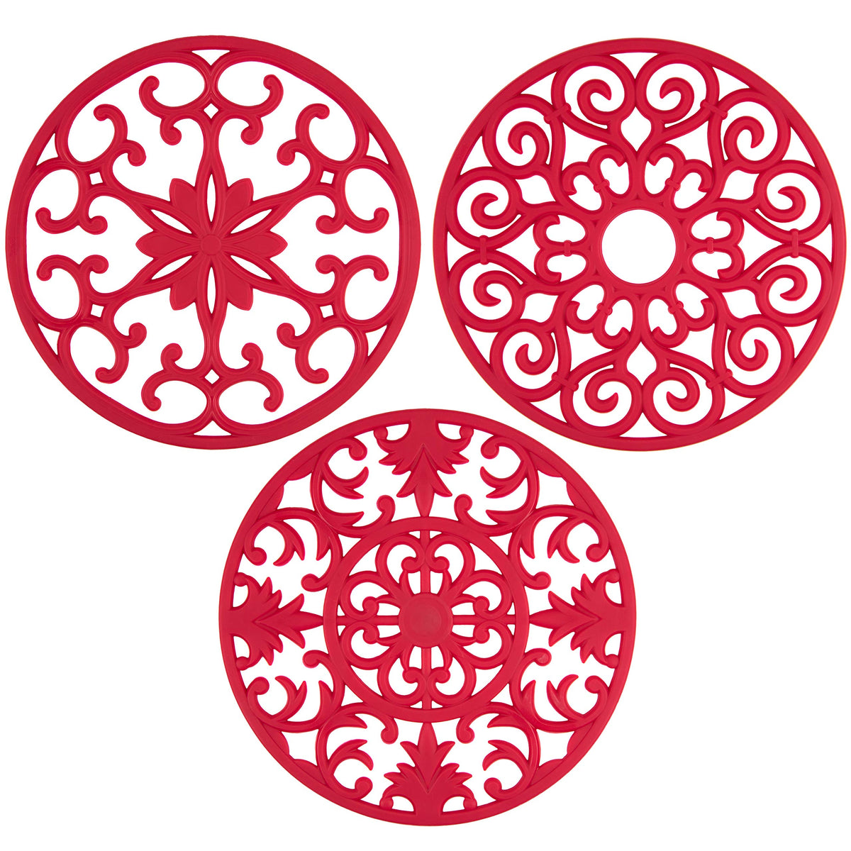 GASARÉ, Extra Large, Thick, 10" Silicone Trivets for Hot Dishes, Pots, and Pans, Hot Pads for Countertops, Flexible, Dishwasher Safe, 10 x ¼ Inches, Set of 3, White